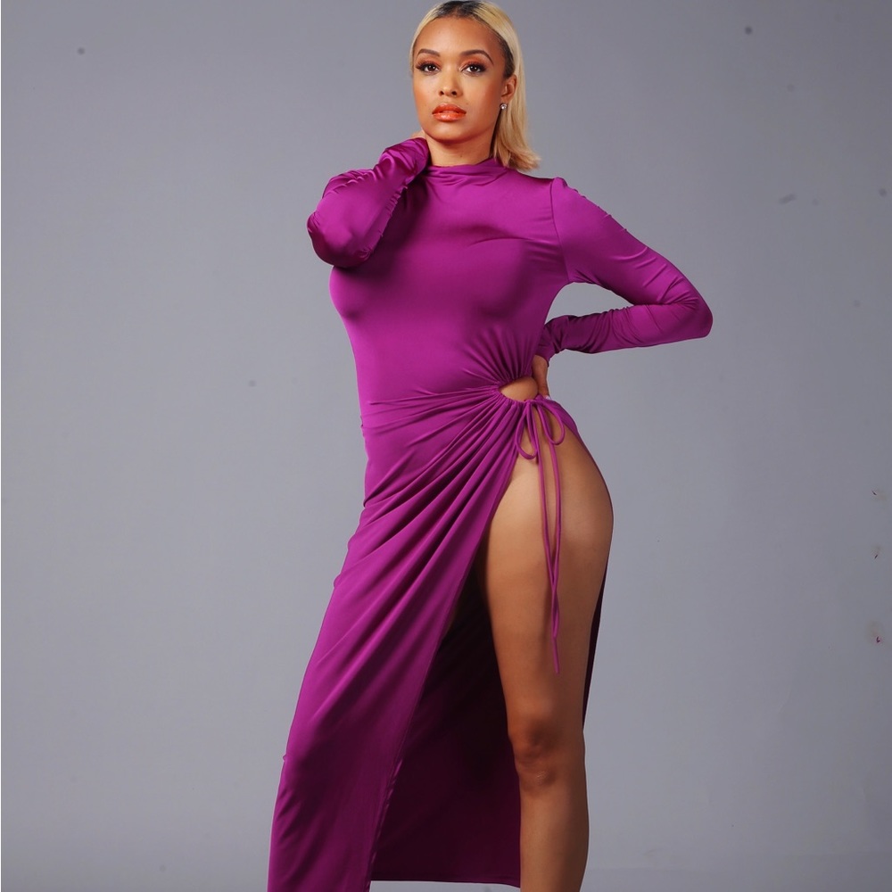 Magenta Keyhole High Slit Dress